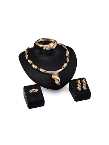 Alloy Imitation-gold Plated Fashion Screw-shaped CZ Four Pieces Jewelry Set
