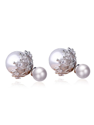 Copper With 3A cubic zirconia Fashion Ball Stud Earrings