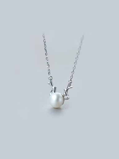 S925 Silver Elk Natural Freshwater Pearl Collarbone Necklace Christmas ' Gift
