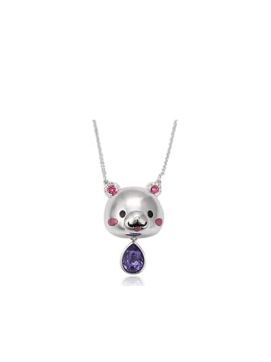 Copper Alloy White Gold Plated Cartoon Bear Crystal Necklace