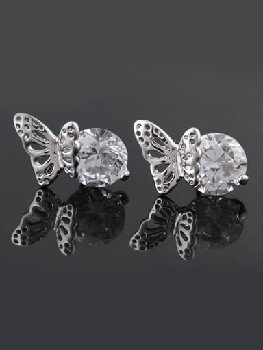 Fashion Butterfly Cubic Zircon Copper Stud Earrings