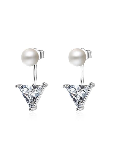 Simple Triangle Zircon Imitation Pearl Stud Earrings