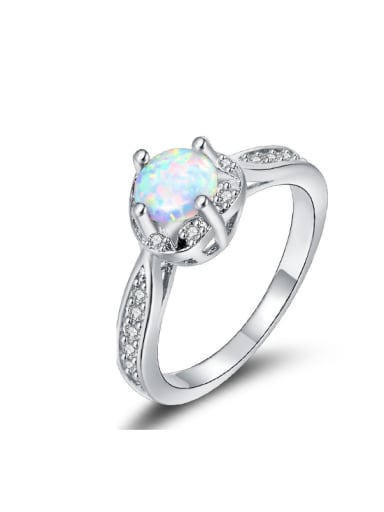 Simple Style Round Opal White Gold Plated Women Ring