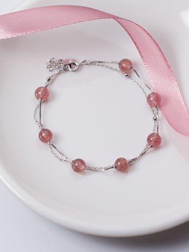 All-match Double Layer Pink Crystal S925 Silver Bracelet