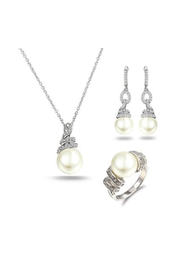 Elegant Platinum Plated Artificial Pearl Three Pieces Jewelry Set