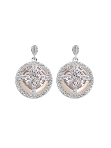 925 Silver Artificial Pearl Cubic Rhinestones Stud Earrings