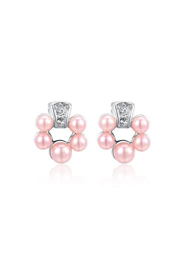 Pink Geometric Shaped Artificial Pearl Stud Earrings