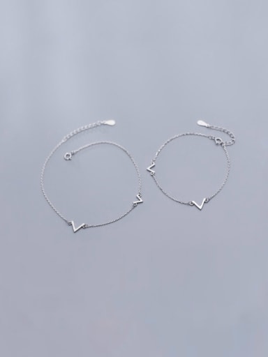 925 Sterling Silver With Silver Plated Simplistic Letter V-shaped Bracelets
