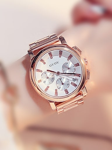 GUOU Brand Rose Gold Plated Chronograph Watch