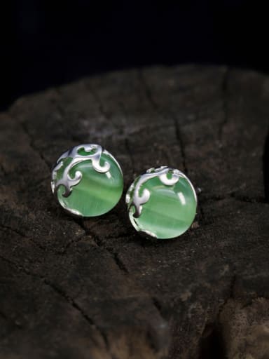 S925 Silver Hollow-out Green, Stripe, Black Agate stud Earring
