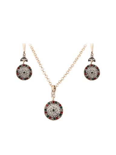 Fashion Cubic Rhinestones Gold Plated Round Two Pieces Jewelry Set