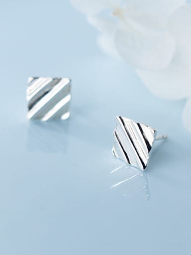 925 Sterling Silver With Platinum Plated Simplistic Irregular Square Stud Earrings