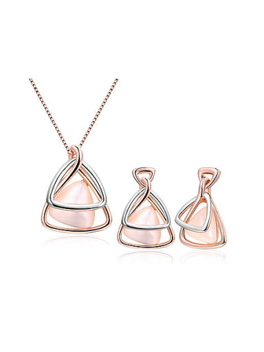 Creative Double Triangle Shaped Opal Two Pieces Jewelry Set