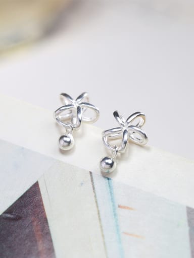 Elegant Tiny Hollow Flower Little Bead 925 Silver Stud Earrings