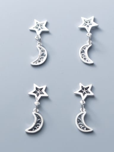 custom 925 Sterling Silver With Antique Silver Plated Vintage Star Moon  Pendant