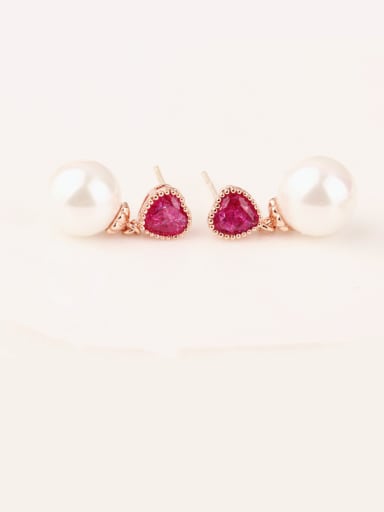 Love Blossoming Red Corundum 5 #  Sterling Silver Bead stud Earring
