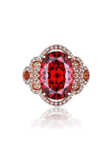 Fashion Oval Red Zircon Rose Gold Plated Copper Ring
