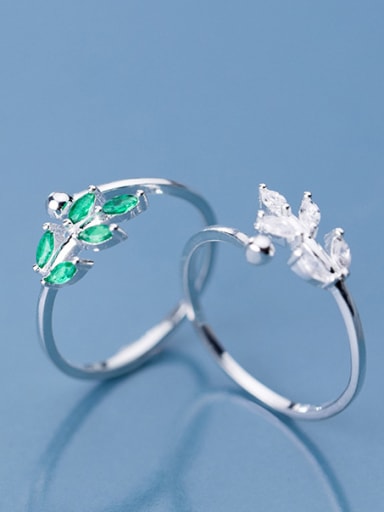 925 Sterling Silver With Platinum Plated Cute Leaf Free Size  Rings