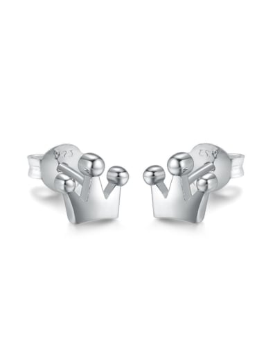 Small Crown-shape White Gold Plated Women Stud Earrings