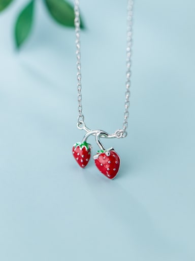 925 Sterling Silver With Platinum Plated Simplistic Friut Cherry Necklaces