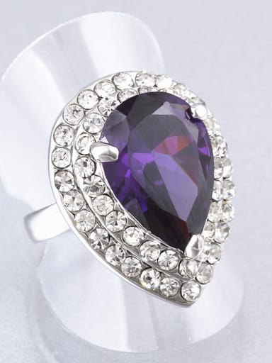 Personalized Exaggerated Water Drop Purple Zircon White Rhinestones Ring