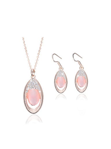 Alloy Rose Gold Plated Fashion Pink Stone Oval-shaped Two Pieces Jewelry Set