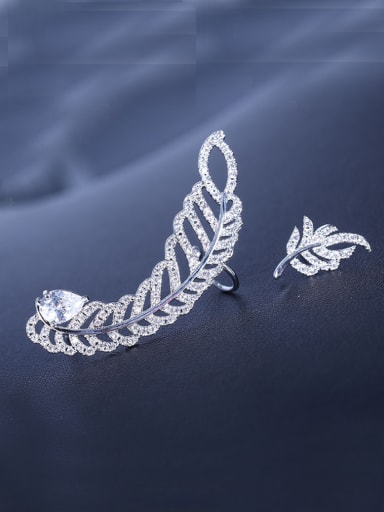 Micro-inlay zircon asymmetrical Feather Earrings