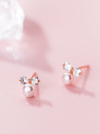 925 Sterling Silver With Rose Gold Plated Delicate Bowknot Stud Earrings