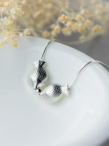 S925 Silver Lovely Little Kissing Fish Clavicle Necklace
