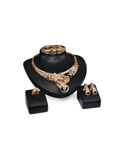 Alloy Imitation-gold Plated Hyperbole style Flower CZ Four Pieces Jewelry Set