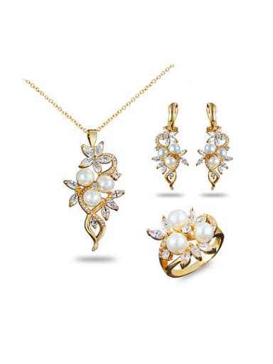 High Quality 18K Gold Plated Artificial Pearl Three Pieces Jewelry Set