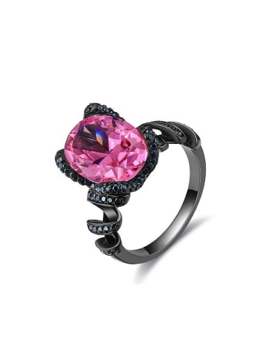 Pink Oval Shaped Zircon Black Gun Plated Ring