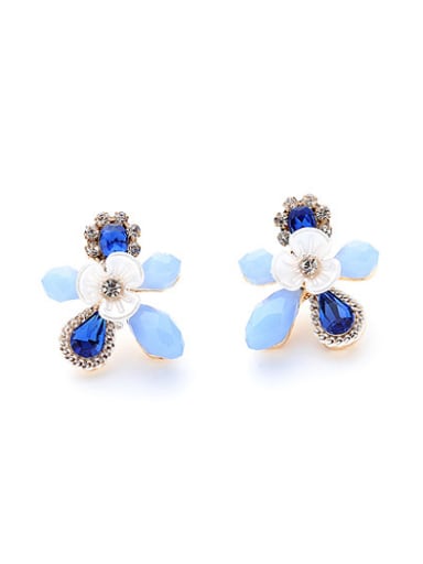 Fashion Blue Crystal Flower Shaped Stud Earrings