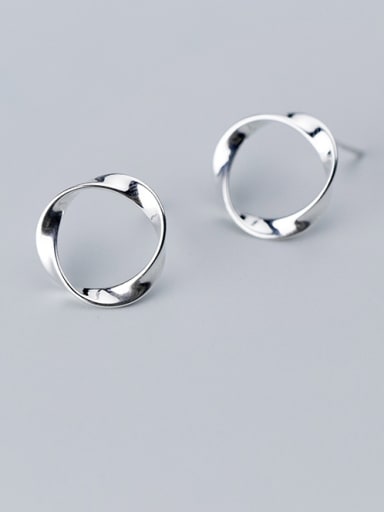 925 Sterling Silver With Platinum Plated Simplistic Wavy circle Stud Earrings