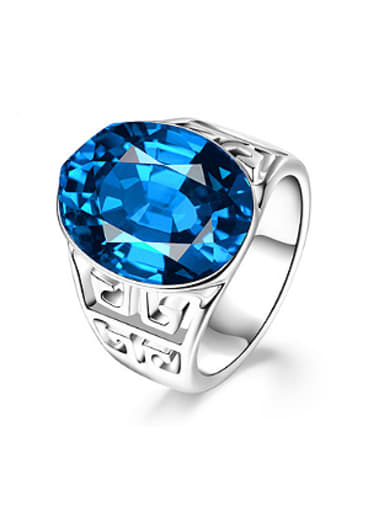 Personality Blue Oval Shaped Glass Stone Ring