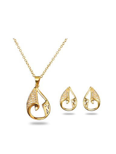 Exquisite 18K Gold Plated Water Drop Shaped Zircon Two Pieces Jewelry Set