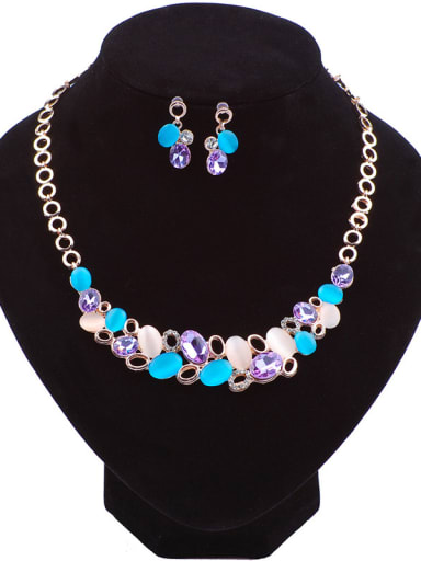 Fashion Colorful Stones Hollow Little Round Alloy Two Pieces Jewelry Set