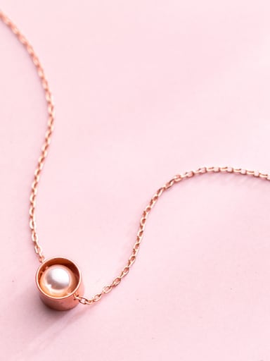 Pure silver simple round rose gold synthetic pearl collarbone chain