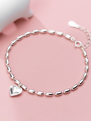 925 Sterling Silver With Platinum Plated Simplistic Smooth Heart Bracelets