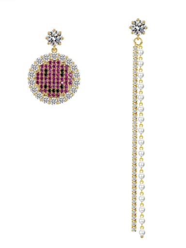 Bling-bling zircon lovely smiling face asymmetrical Imitation pearls Tassel Earrings