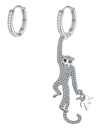 Fashion new personality asymmetry monkey Micro-inlay Zircon Earrings