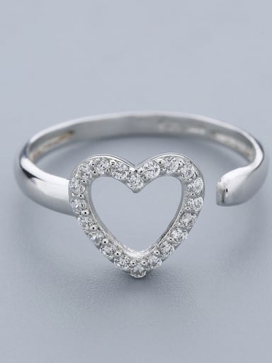 Simple Hollow Heart Cubic Tiny Zirconias 925 Silver Opening Ring