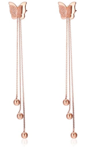 Stainless Steel With Rose Gold Plated Fashion Butterfly with tassels Earrings