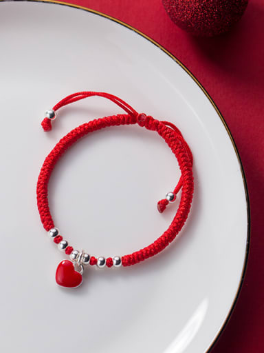 Sterling silver sweet heart hand-woven red thread bracelet