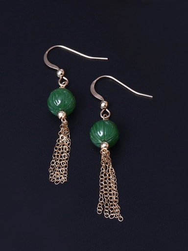 Natural Jade Tassel Hook Earrings
