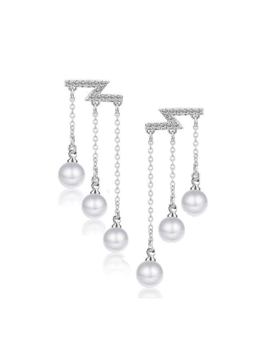 Fashion Little Imitation Pearls Tiny Zirconias Drop Earrings