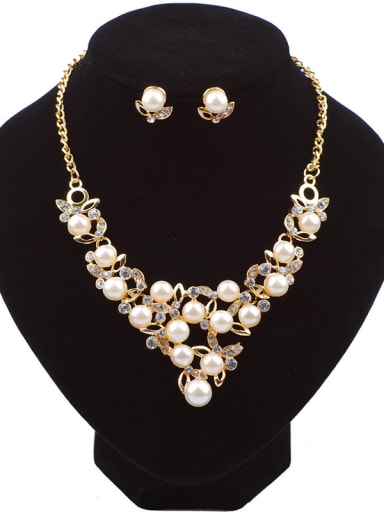 custom Elegant Imitation Pearls Rhinestones Alloy Two Pieces Jewelry Set