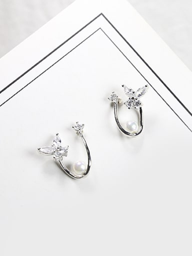 Tiny Exquisite Shiny Zirconias Butterfly 925 Silver Stud Earrings