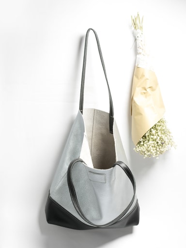 Fashion contrast color leather tote bag