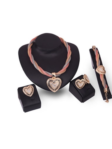 custom 2018 Alloy Imitation-gold Plated Fashion Heart-shaped Four Pieces Jewelry Set